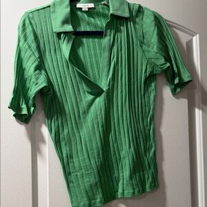 Vince Vibrant Green Ribbed Blouse